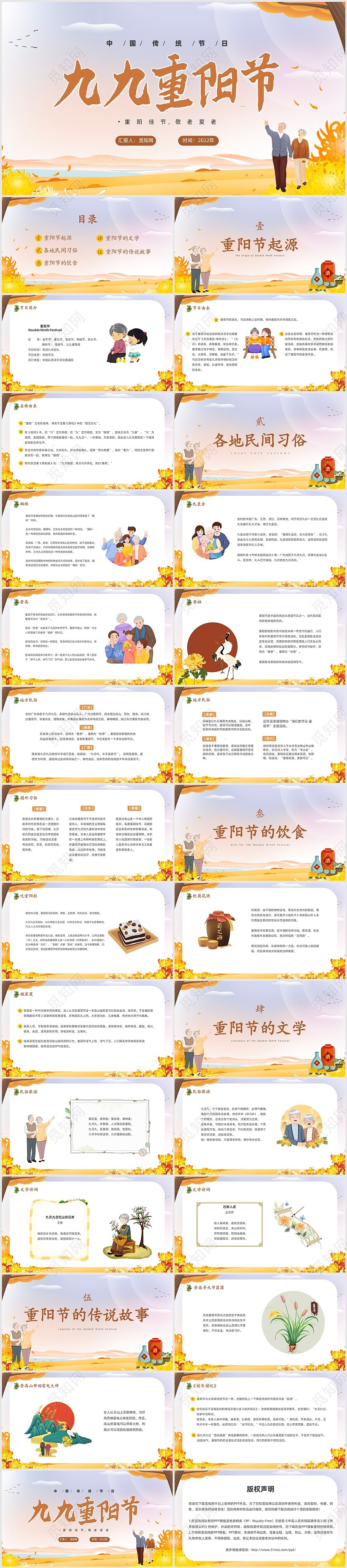 黄色卡通简约重阳节PPT模板