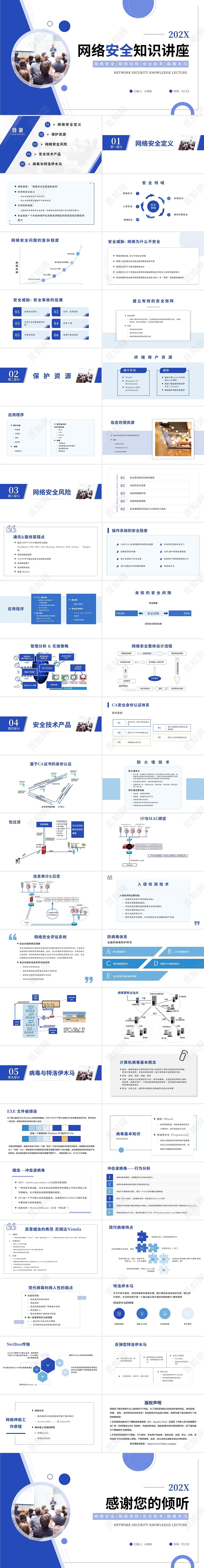 蓝色简约网络安全知识讲座PPT模板