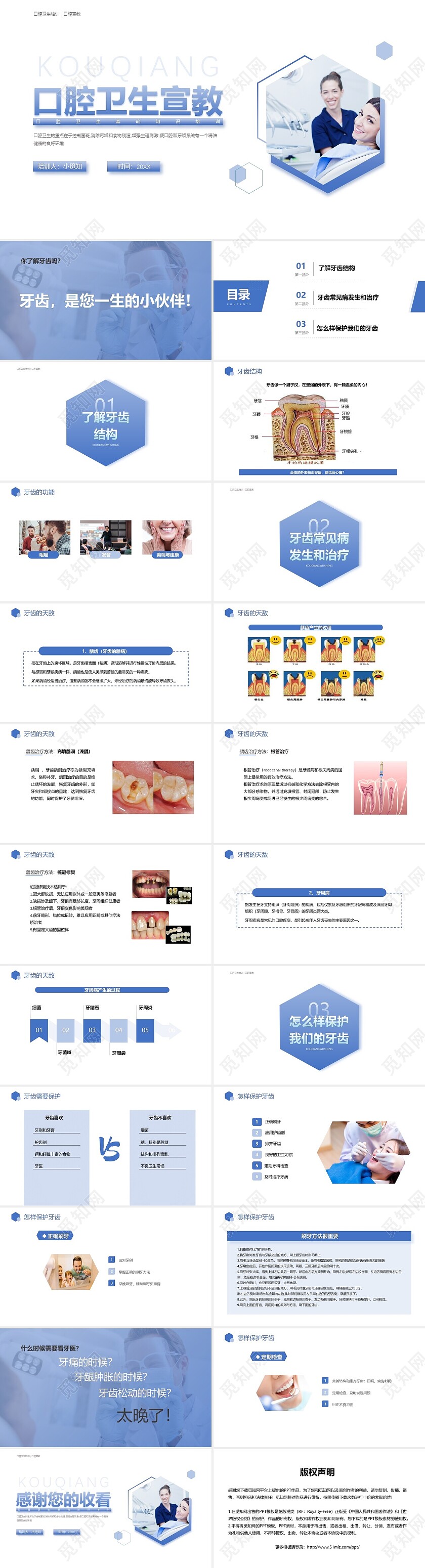 蓝色简约商务口腔卫生宣教PPT模板口腔卫生宣教(1)