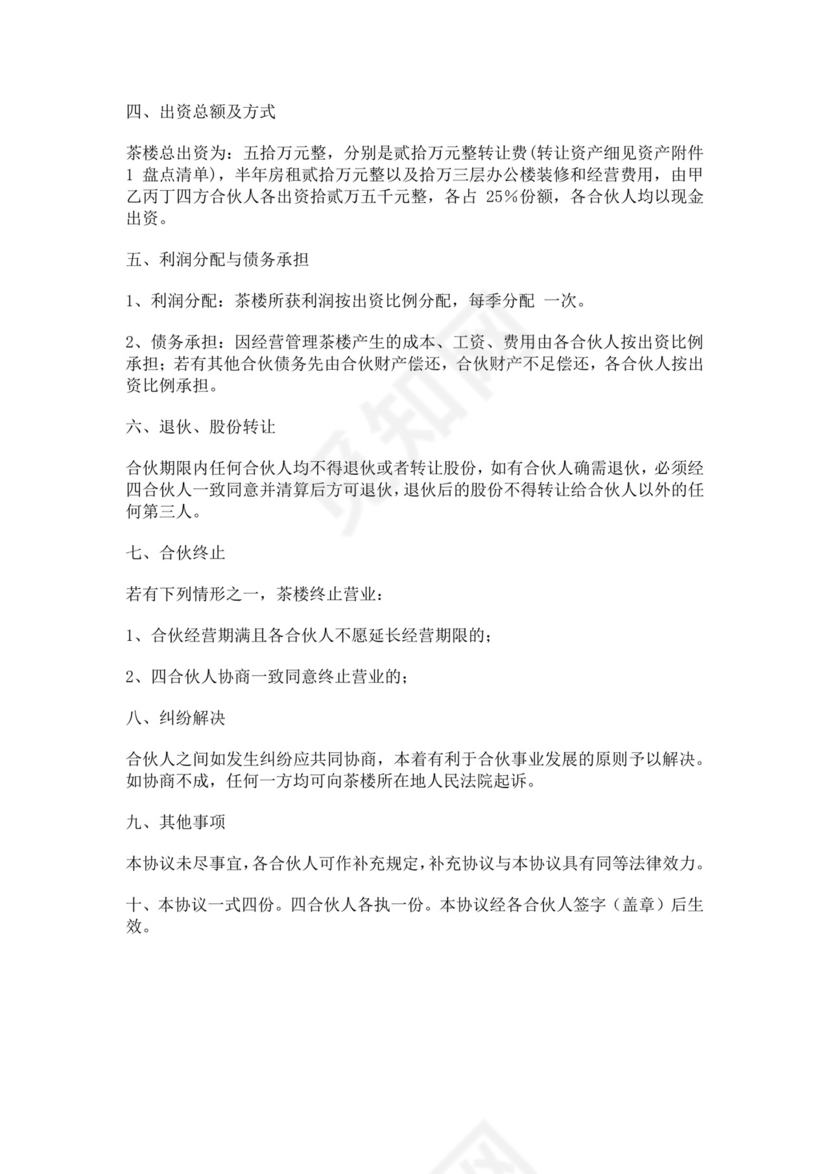 白色简洁合伙经营协议茶楼合伙经营协议合同