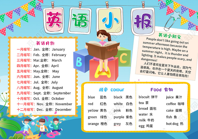 蓝色卡通英语小报英语小报手抄报卡通英语小报手抄报