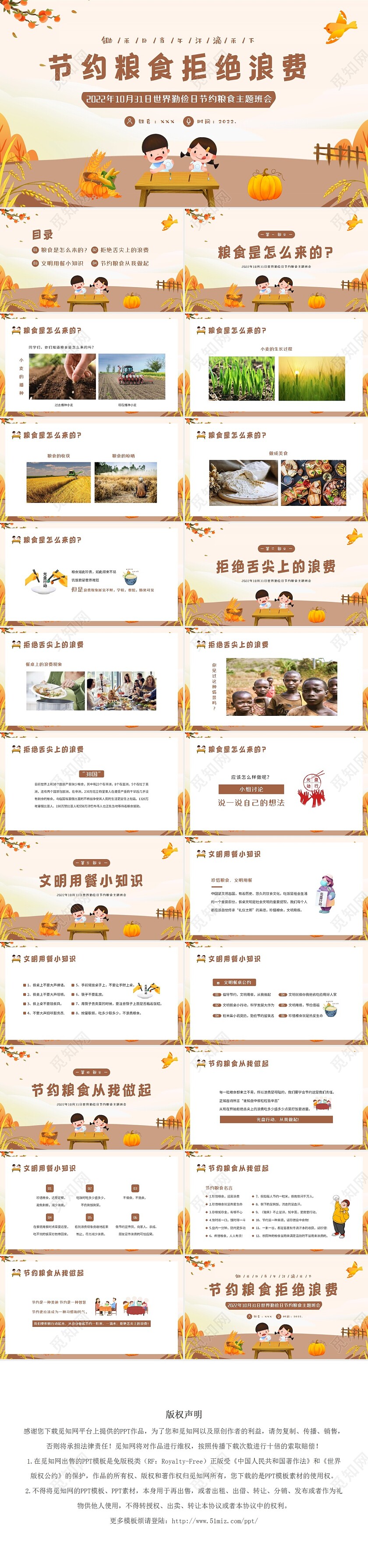 2022年10月31日世界勤俭日节约粮食主题班会PPT