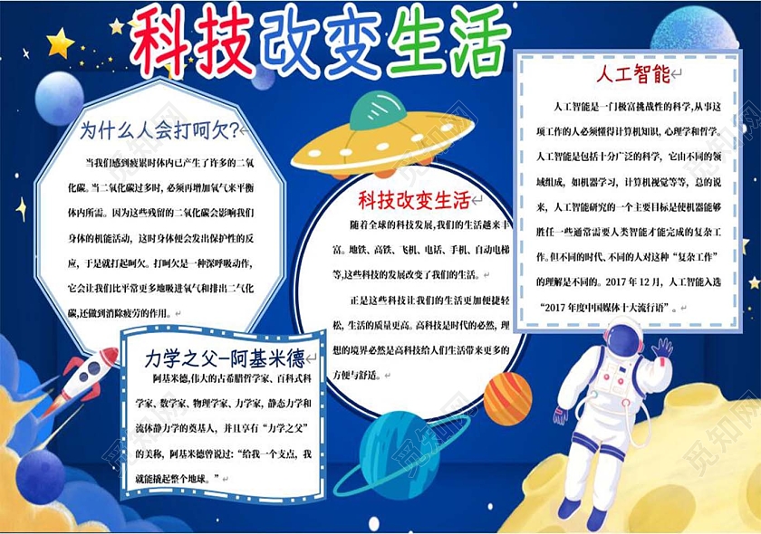 蓝色卡通科技改变生活卡通小报手抄报