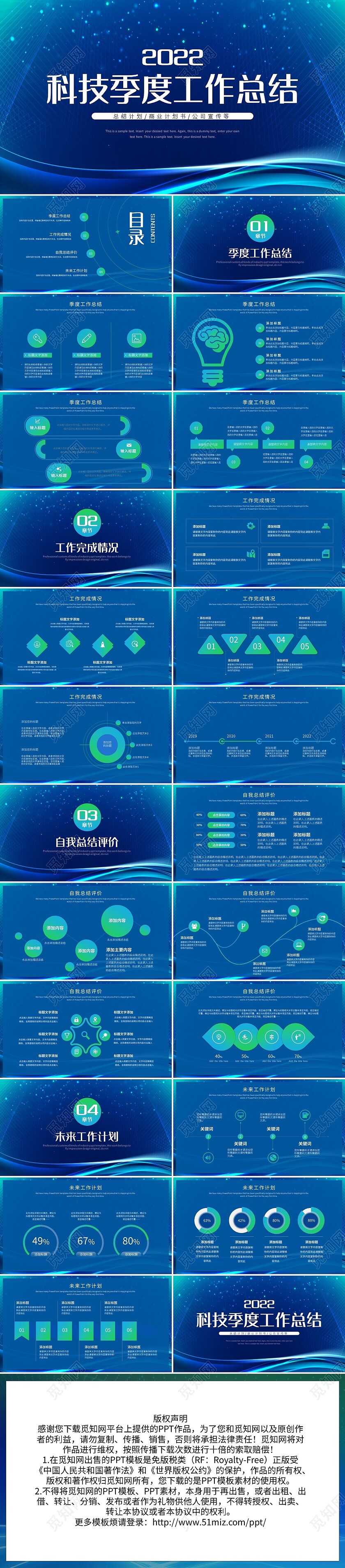 蓝色简约科技季度工作总结PPT模板宣传PPT动态PPT工作总结汇报述职