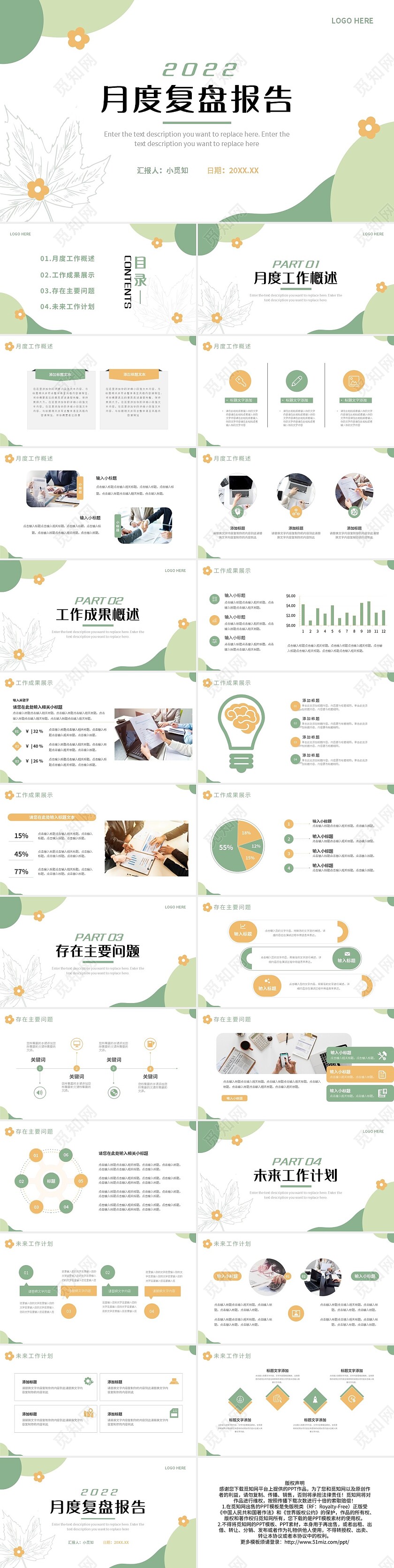 绿黄简约月度复盘报告PPT模板宣传PPT动态PPT工作总结汇报述职