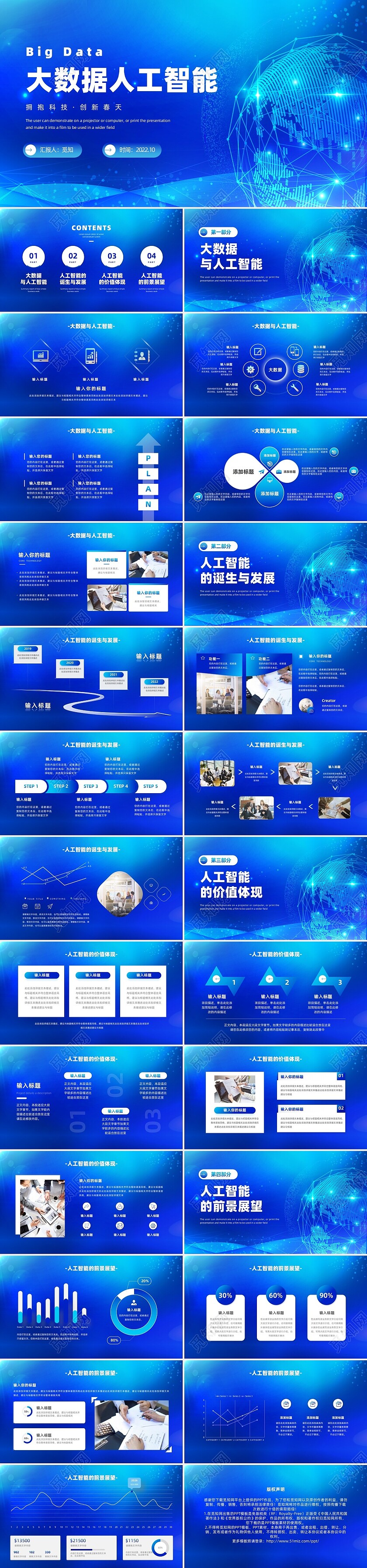 蓝色商务科技风互联网人工智能PPT模板互联网大数据时代大数大数据人工智能
