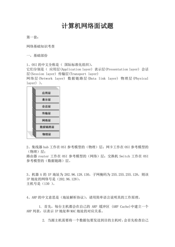 白色简约计算机网络面试题