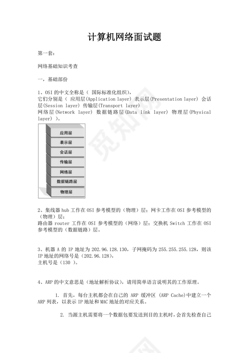 白色简约计算机网络面试题