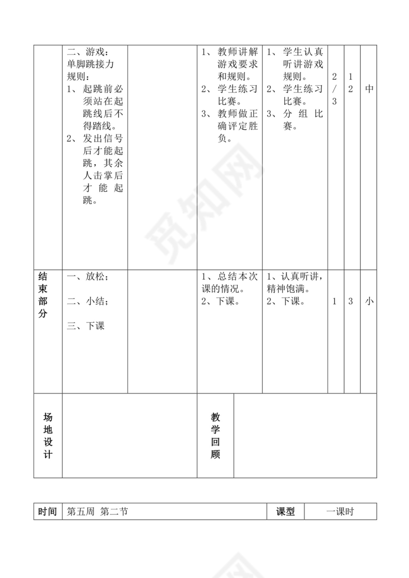 白色简洁体育教案学校老师教学教案模板