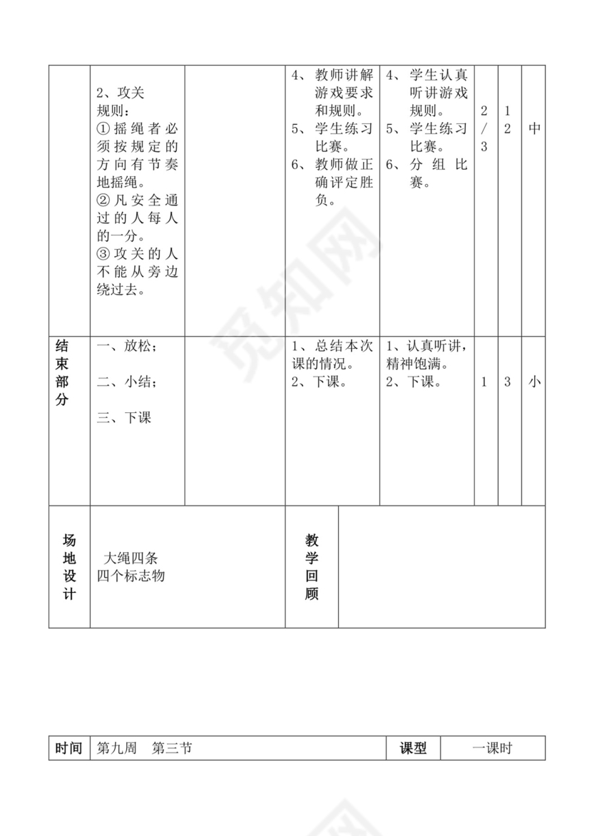 白色简洁体育教案学校老师教学教案模板