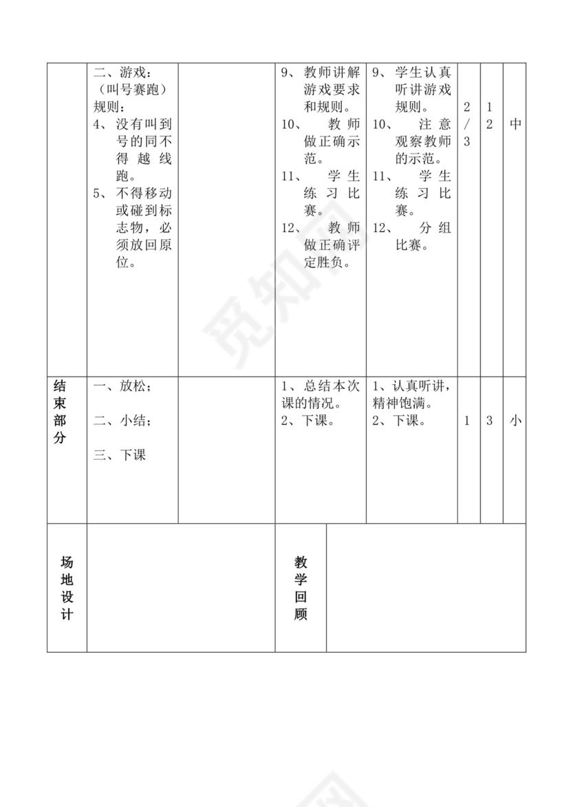 白色简洁体育教案学校老师教学教案模板