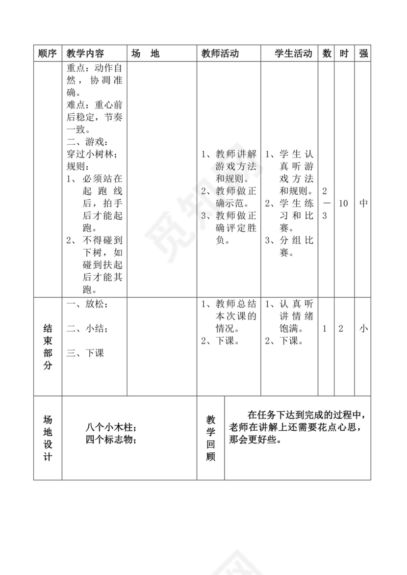 白色简洁体育教案学校老师教学教案模板