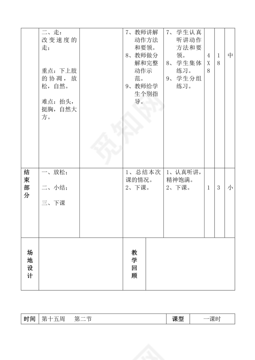 白色简洁体育教案学校老师教学教案模板