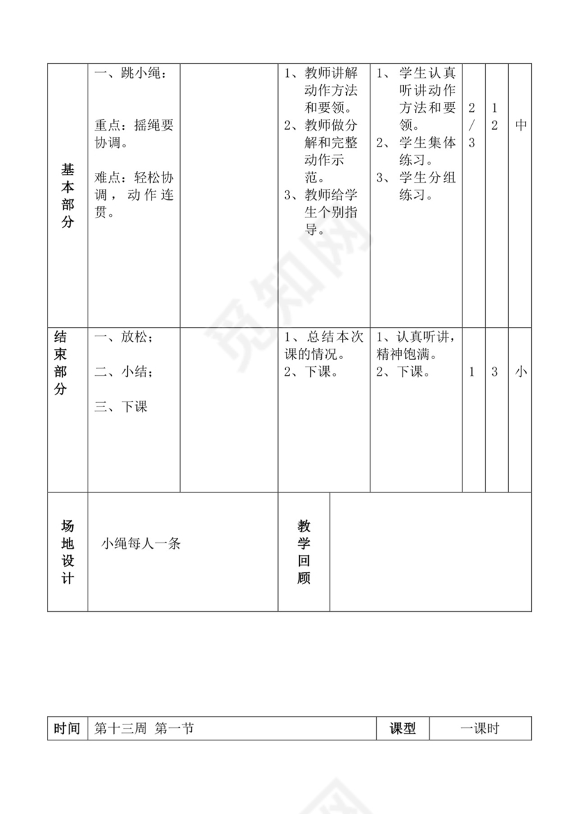 白色简洁体育教案学校老师教学教案模板