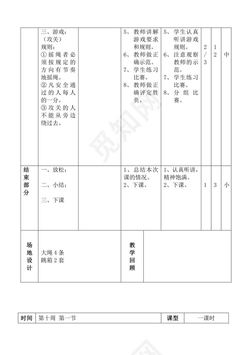 白色简洁体育教案学校老师教学教案模板