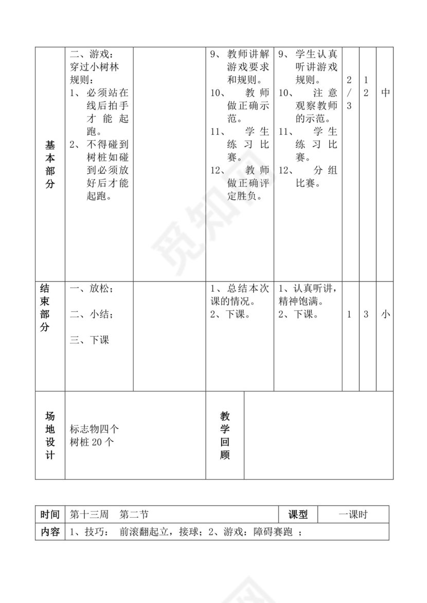 白色简洁体育教案学校老师教学教案模板