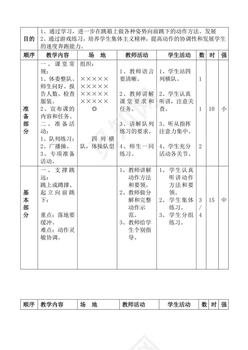 白色简洁体育教案学校老师教学教案模板