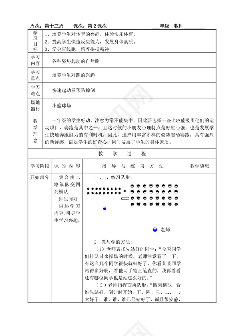 白色简洁小学体育教案学校老师教学教案模板