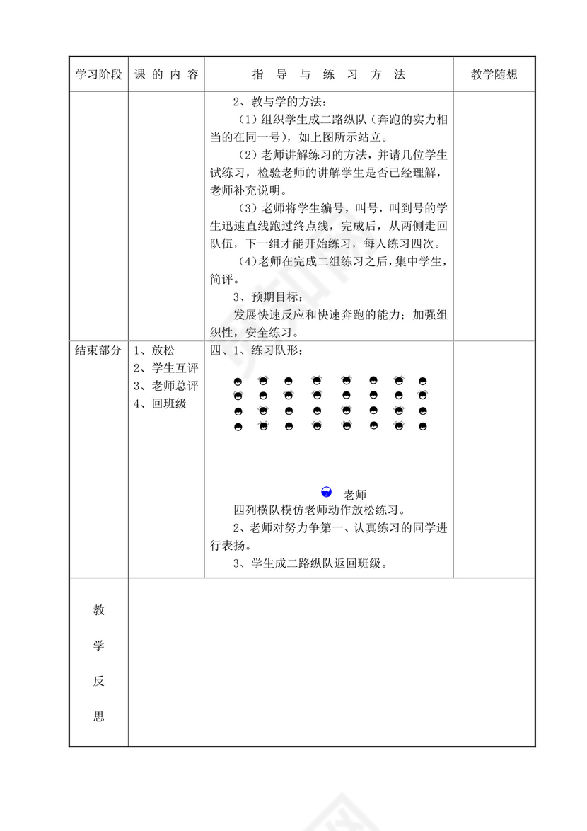 白色简洁小学体育教案学校老师教学教案模板