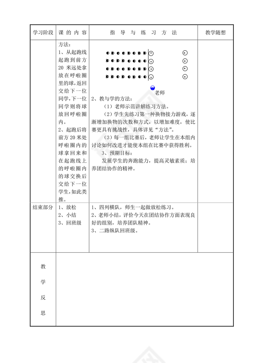 白色简洁小学体育教案学校老师教学教案模板