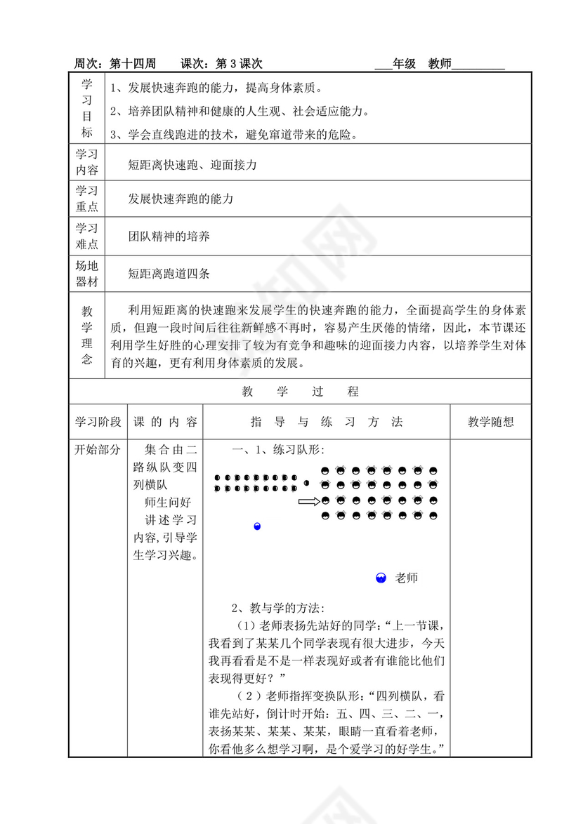 白色简洁小学体育教案学校老师教学教案模板