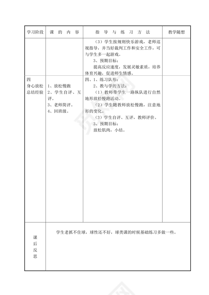 白色简洁小学体育教案学校老师教学教案模板