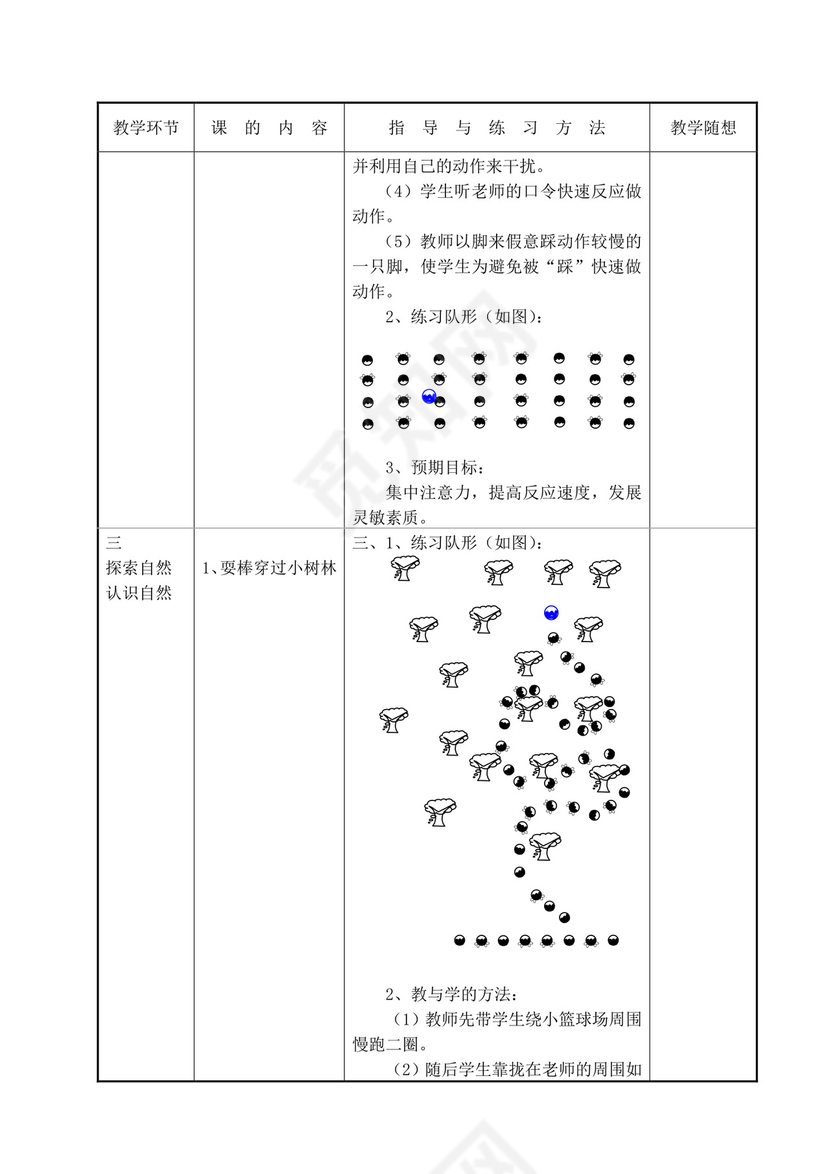 白色简洁小学体育教案学校老师教学教案模板