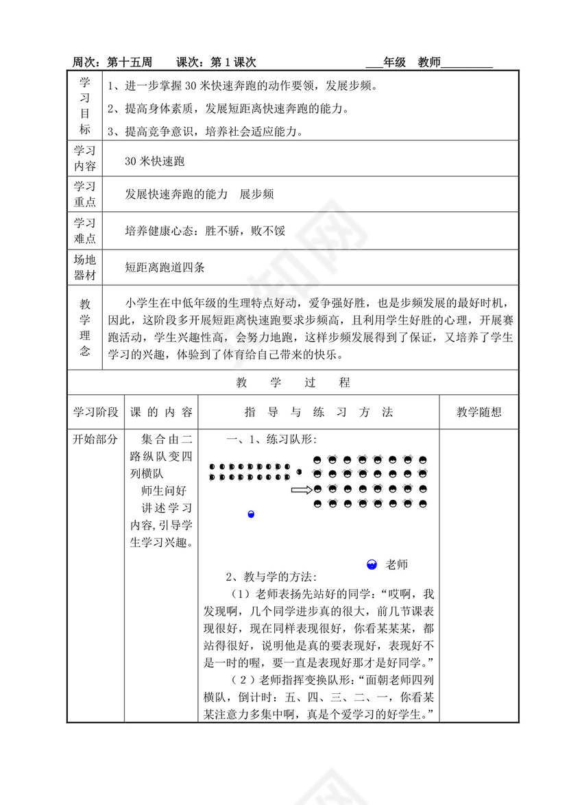 白色简洁小学体育教案学校老师教学教案模板