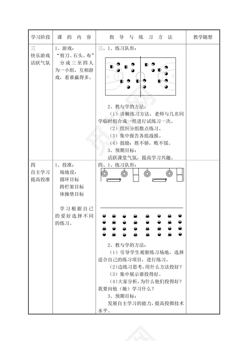 白色简洁小学体育教案学校老师教学教案模板