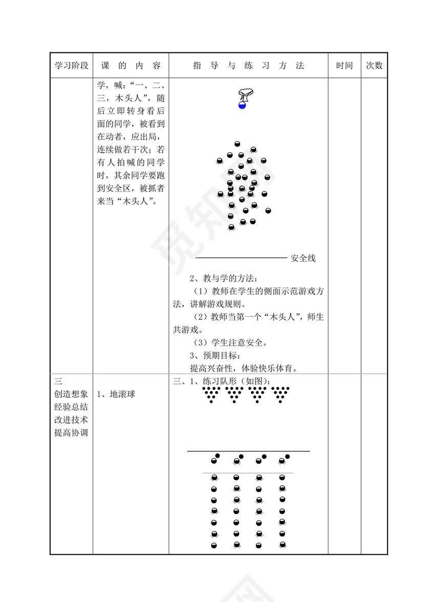 白色简洁小学体育教案学校老师教学教案模板