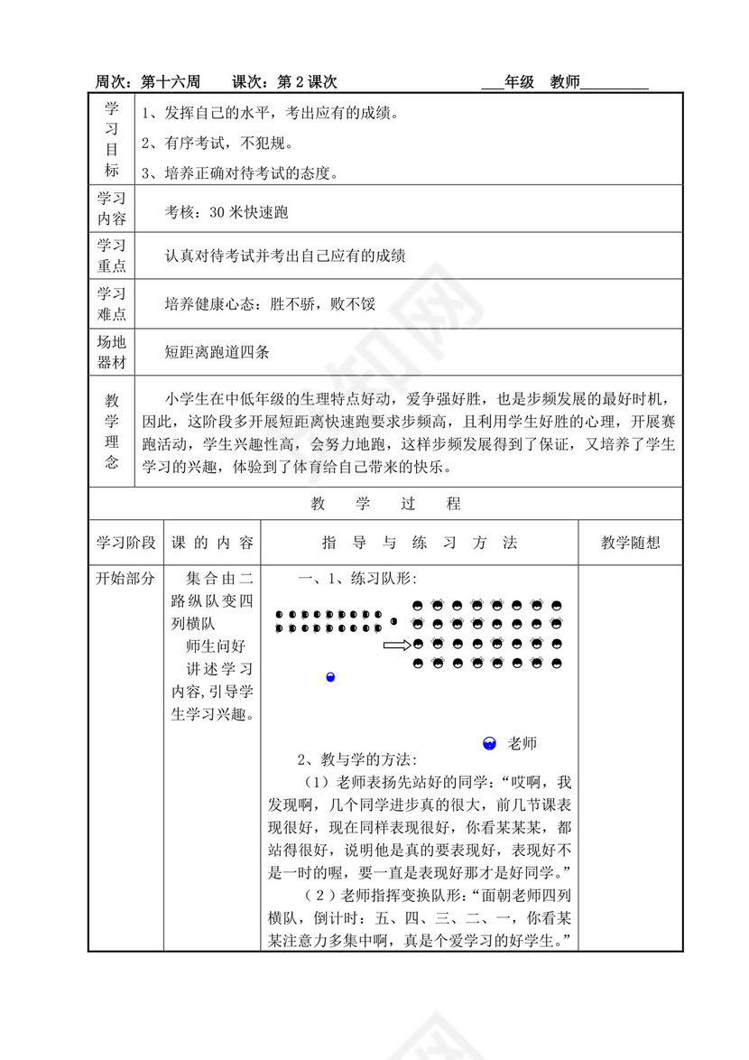 白色简洁小学体育教案学校老师教学教案模板