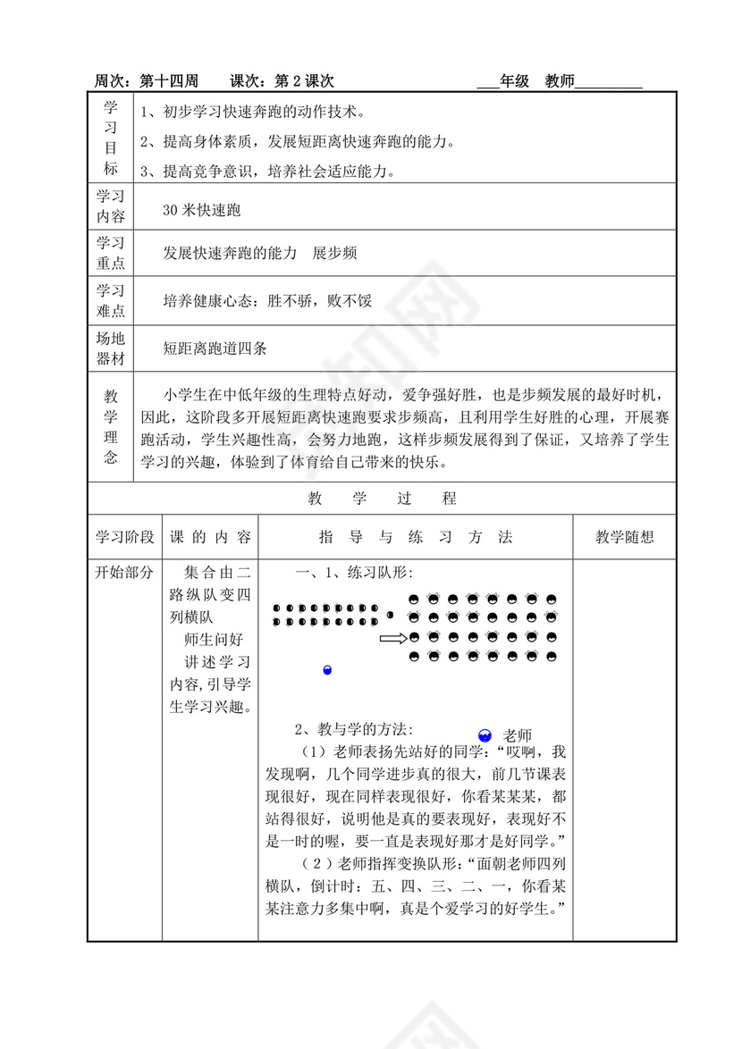 白色简洁小学体育教案学校老师教学教案模板