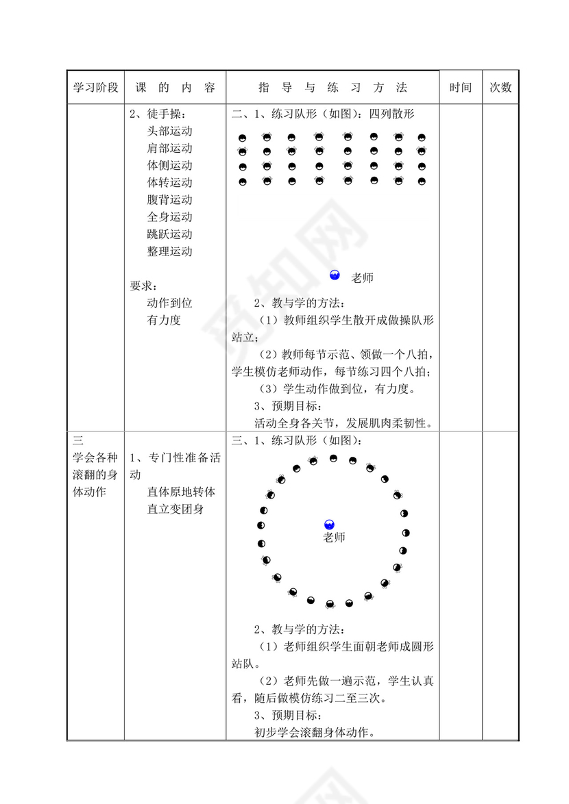 白色简洁小学体育教案学校老师教学教案模板