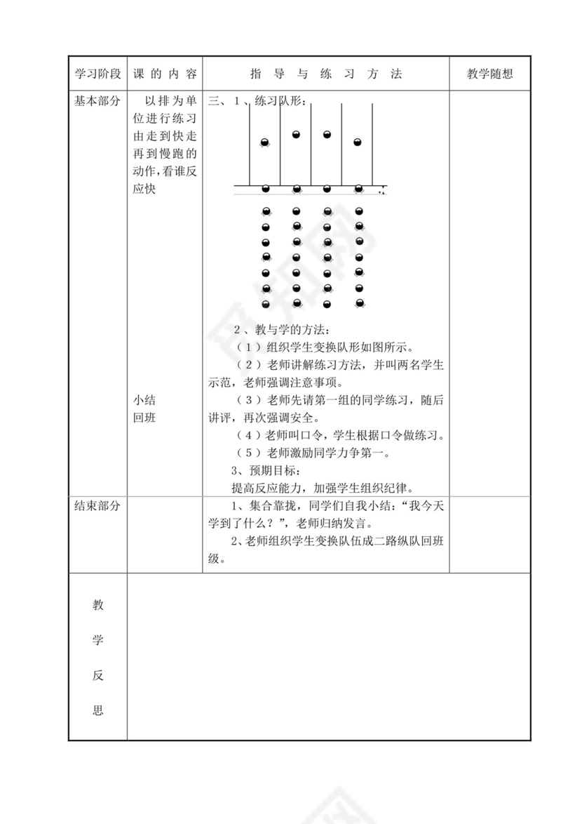 白色简洁小学体育教案学校老师教学教案模板