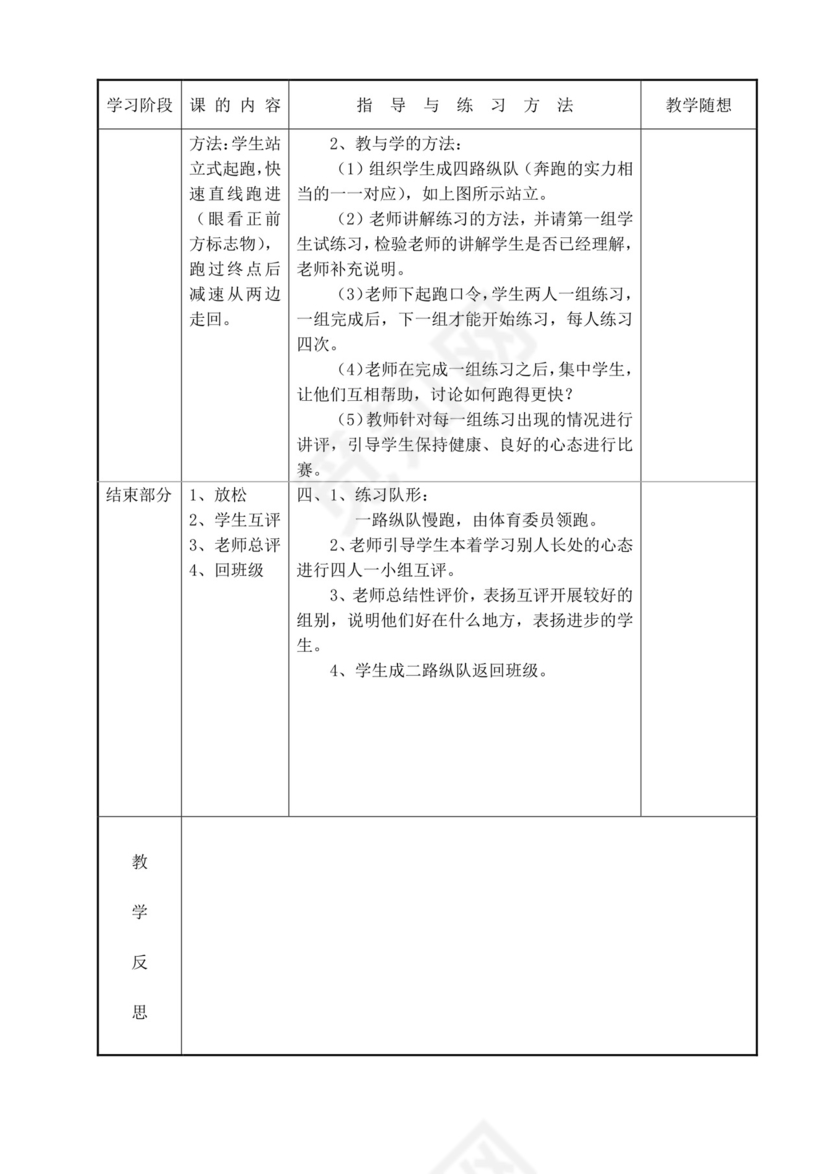 白色简洁小学体育教案学校老师教学教案模板