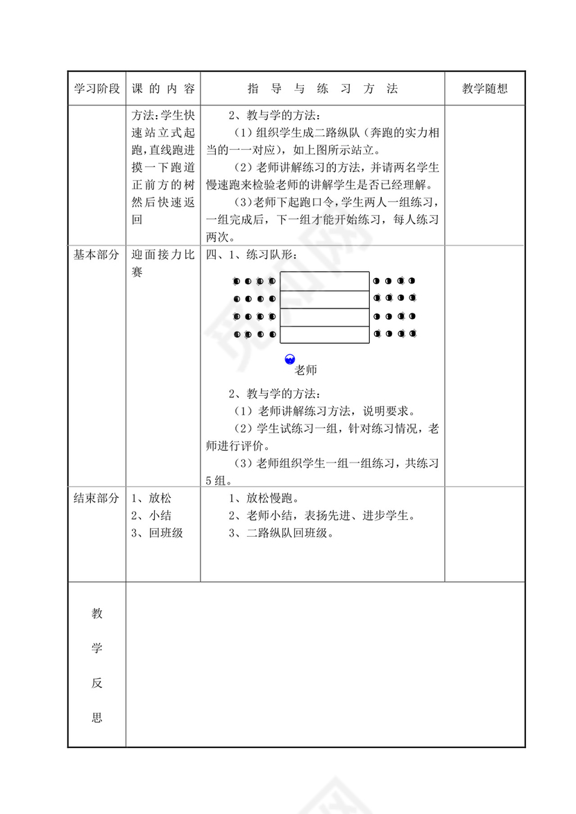 白色简洁小学体育教案学校老师教学教案模板