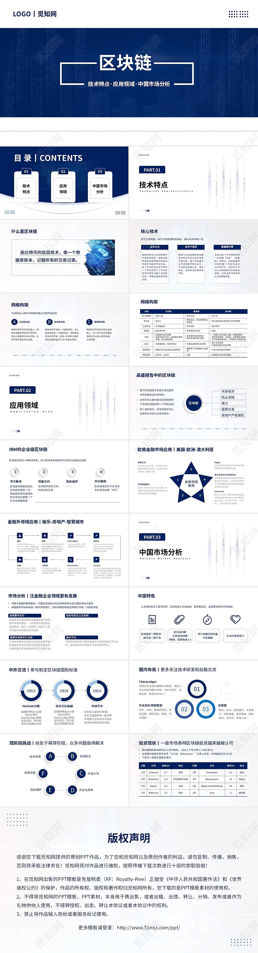 蓝色商务简约区块链PPT模板区块链介绍