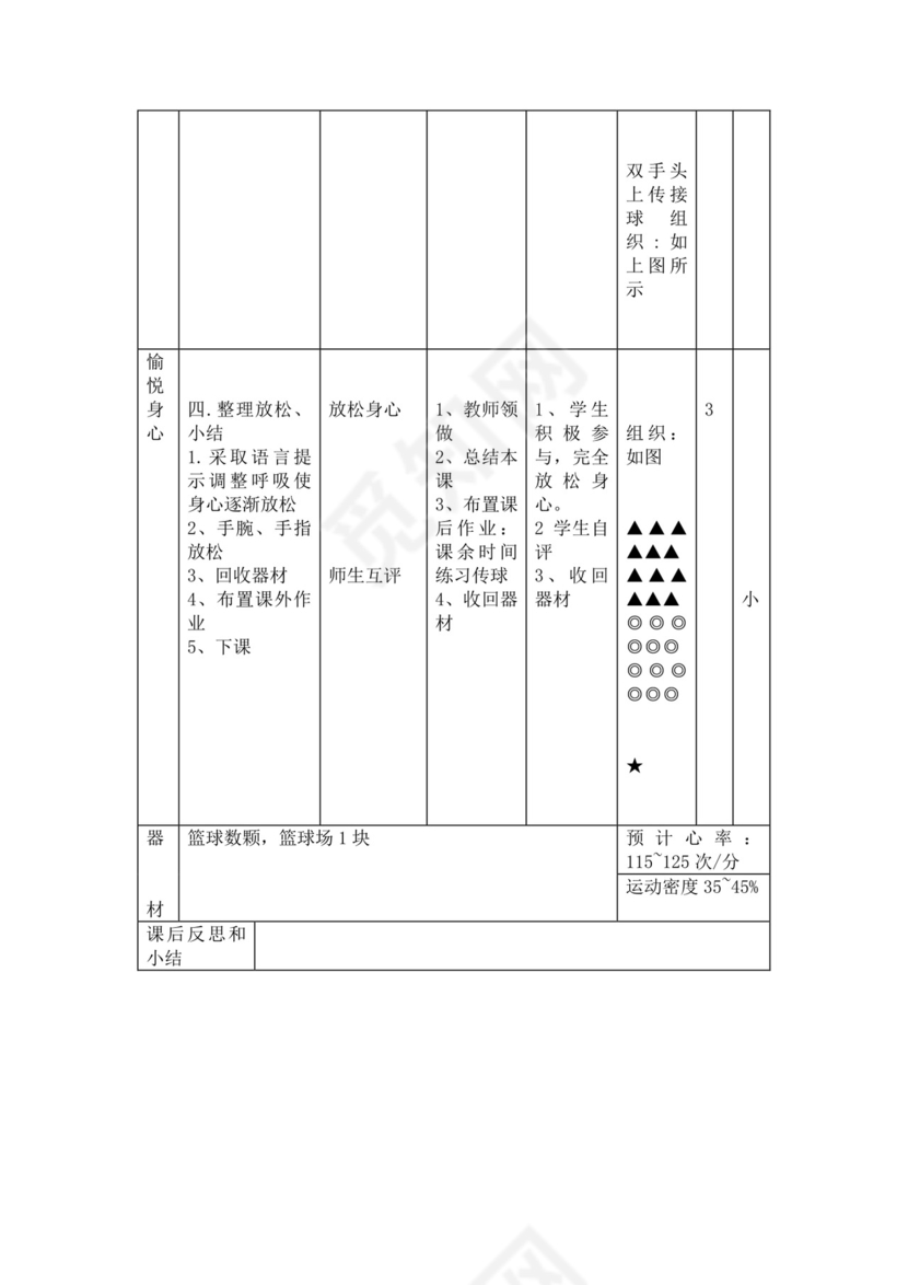 白色简洁篮球双手胸前传接球教案体育运动教学教案模板