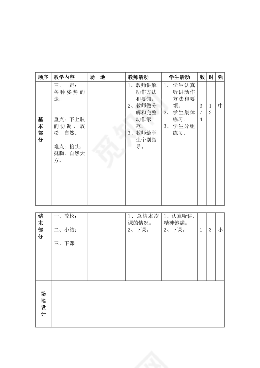 白色简洁小学体育教案学校教师教学教案模板