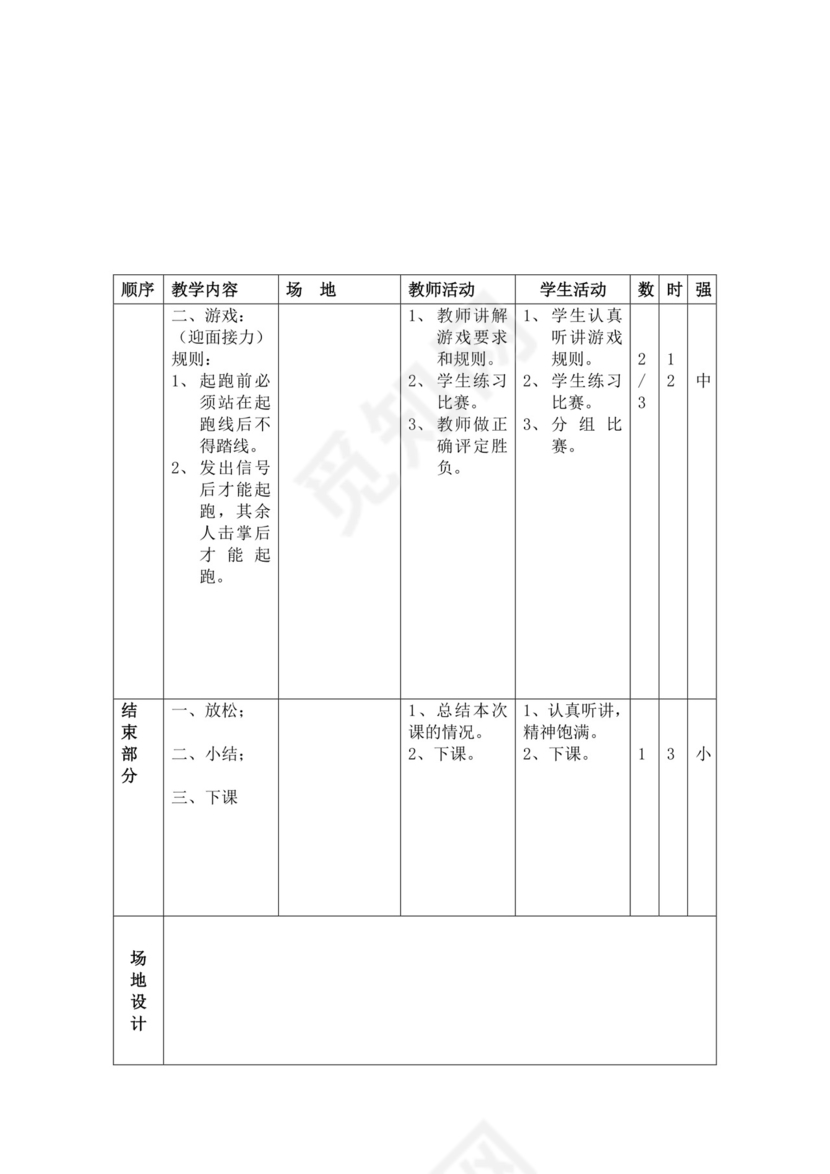 白色简洁小学体育教案学校教师教学教案模板