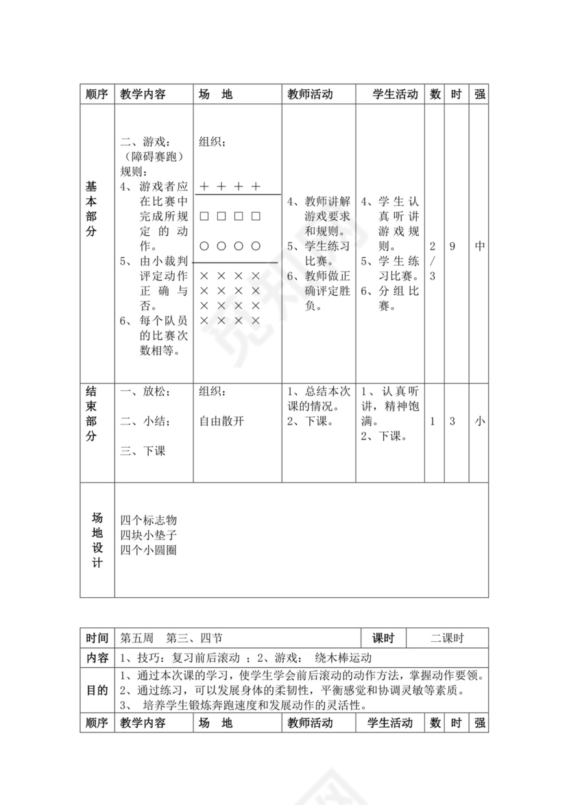 白色简洁小学体育教案学校教师教学教案模板