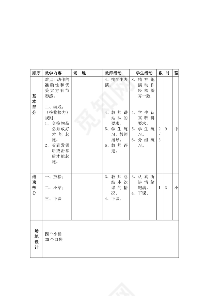 白色简洁小学体育教案学校教师教学教案模板