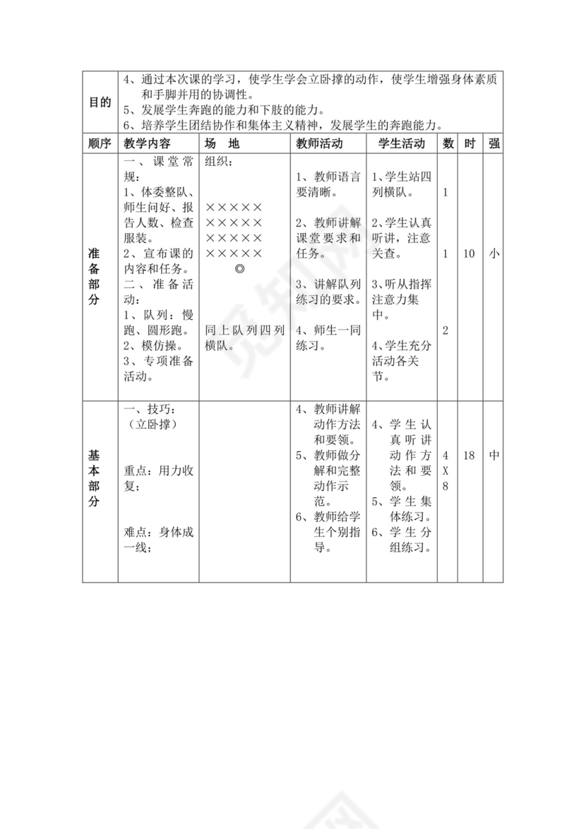 白色简洁小学体育教案学校教师教学教案模板