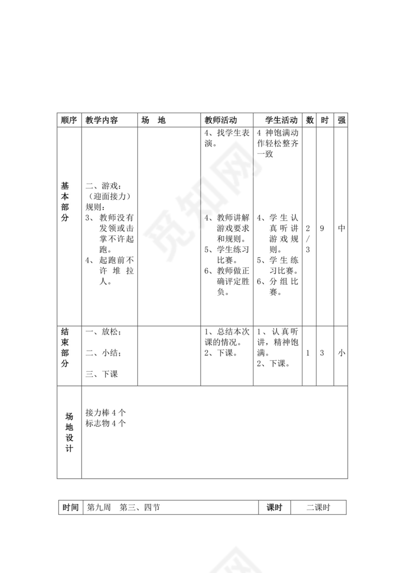 白色简洁小学体育教案学校教师教学教案模板