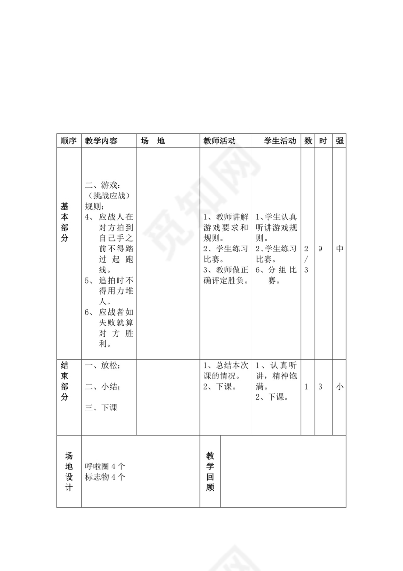 白色简洁小学体育教案学校教师教学教案模板