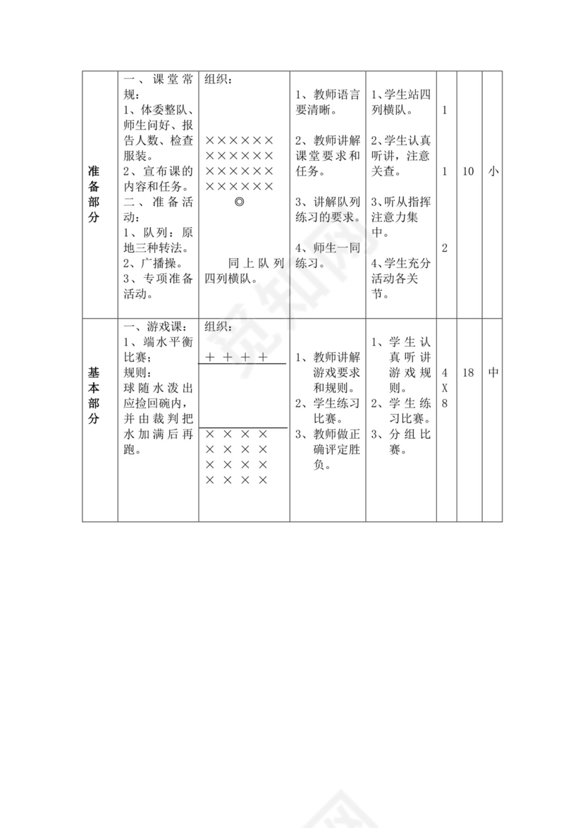 白色简洁小学体育教案学校教师教学教案模板