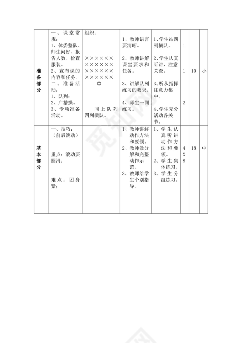 白色简洁小学体育教案学校教师教学教案模板