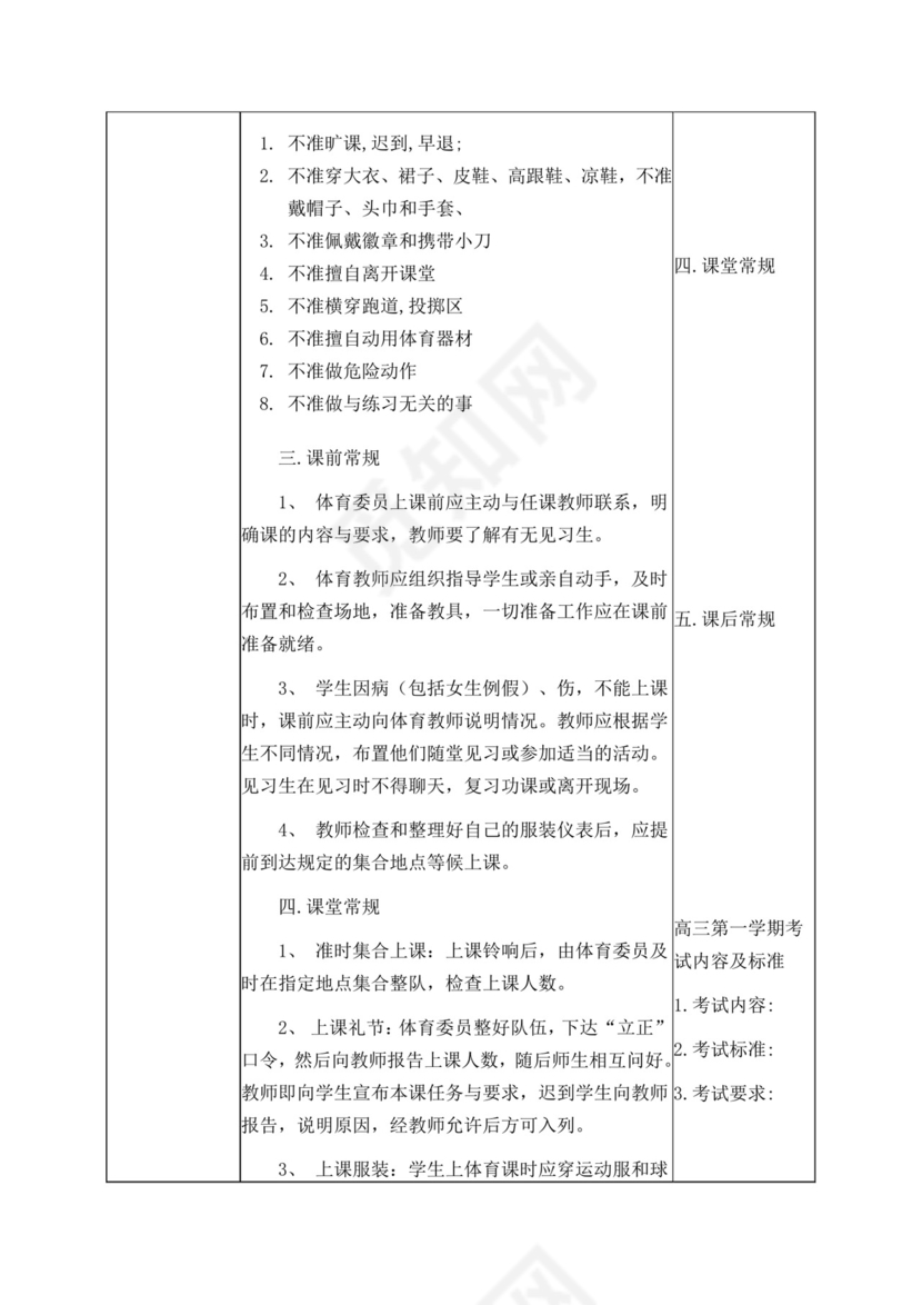 白色简洁体育课堂常规教案体育运动教学教案模板