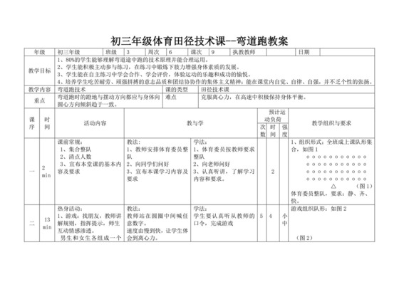 白色简洁初中体育教案学校体育活动运动教学教案模板