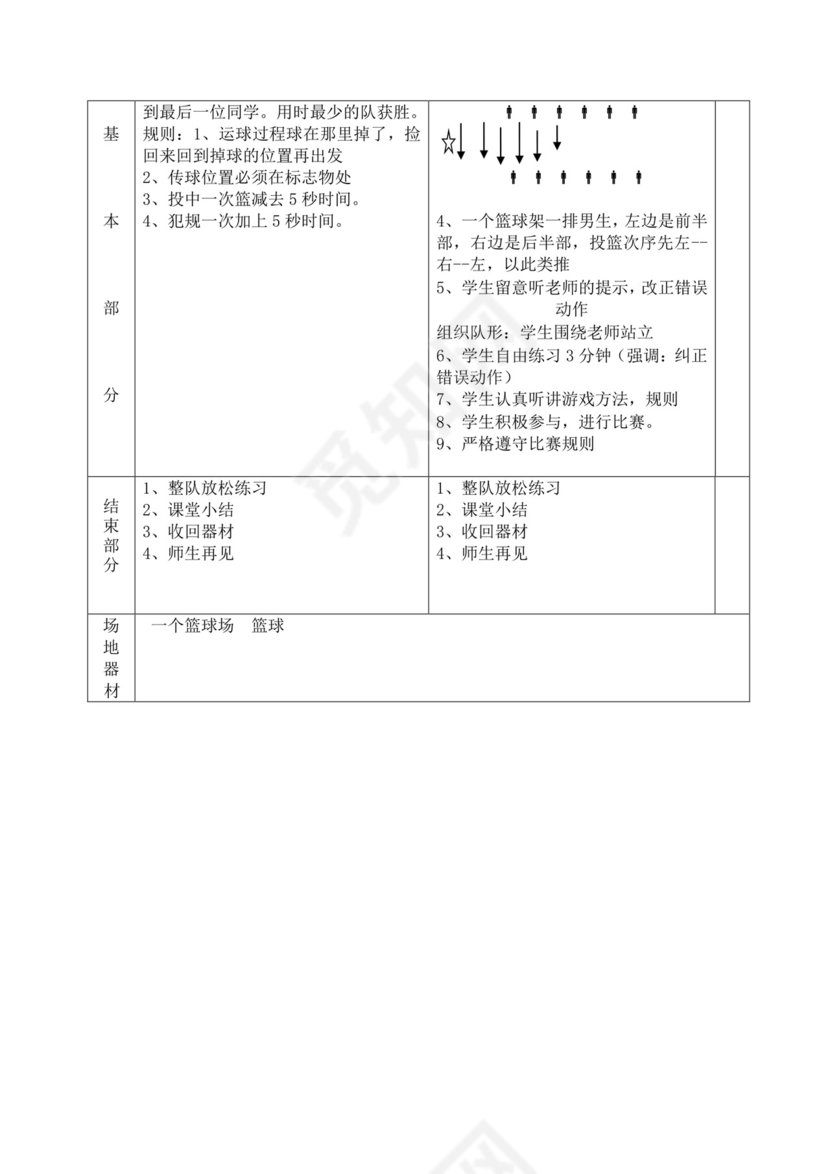 白色简洁篮球教案体育教案运动活动教学教案模板